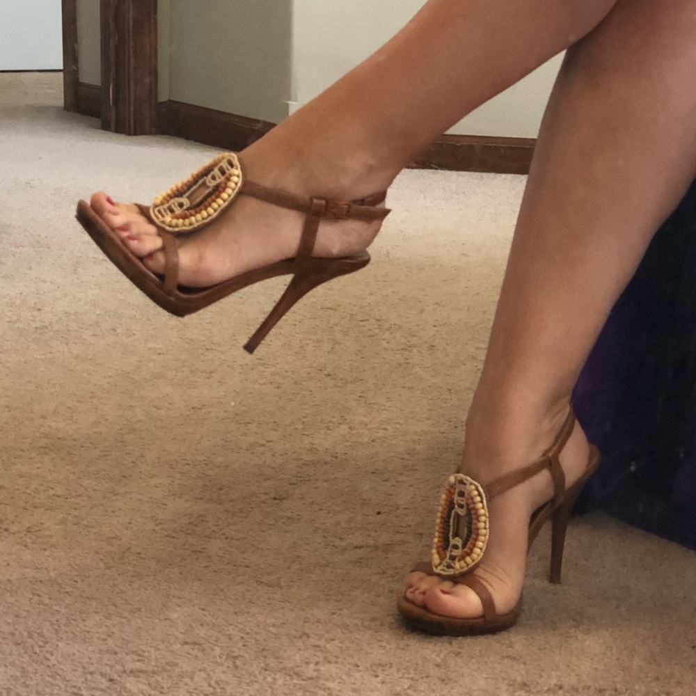 Anne Michelle Brown Beaded High Heel size 9